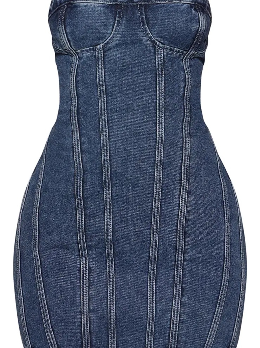 PrettyLittleThing Strapless Dark Blue Denim Corset Dress